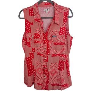 Wrangler Retro Womens Americana Western Shirt Bandana Snap Cowgirl Rodeo Size L